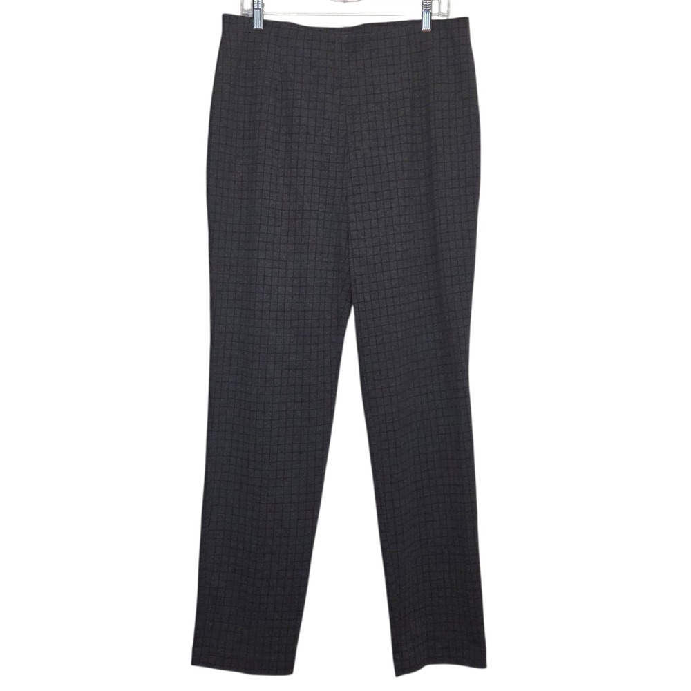 J Jill Ponte Slim Leg Pants Dark Grey‎ Checker Office Preppy Stretch Size L Tall